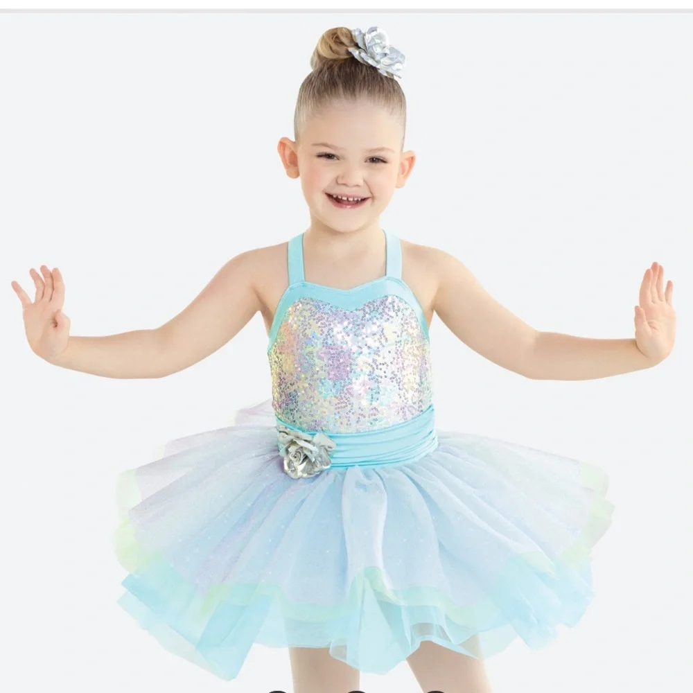 REVOLUTION UEC Girls Sz SC (5/6) Light Aqua Blue Dance ice skating costume tulle